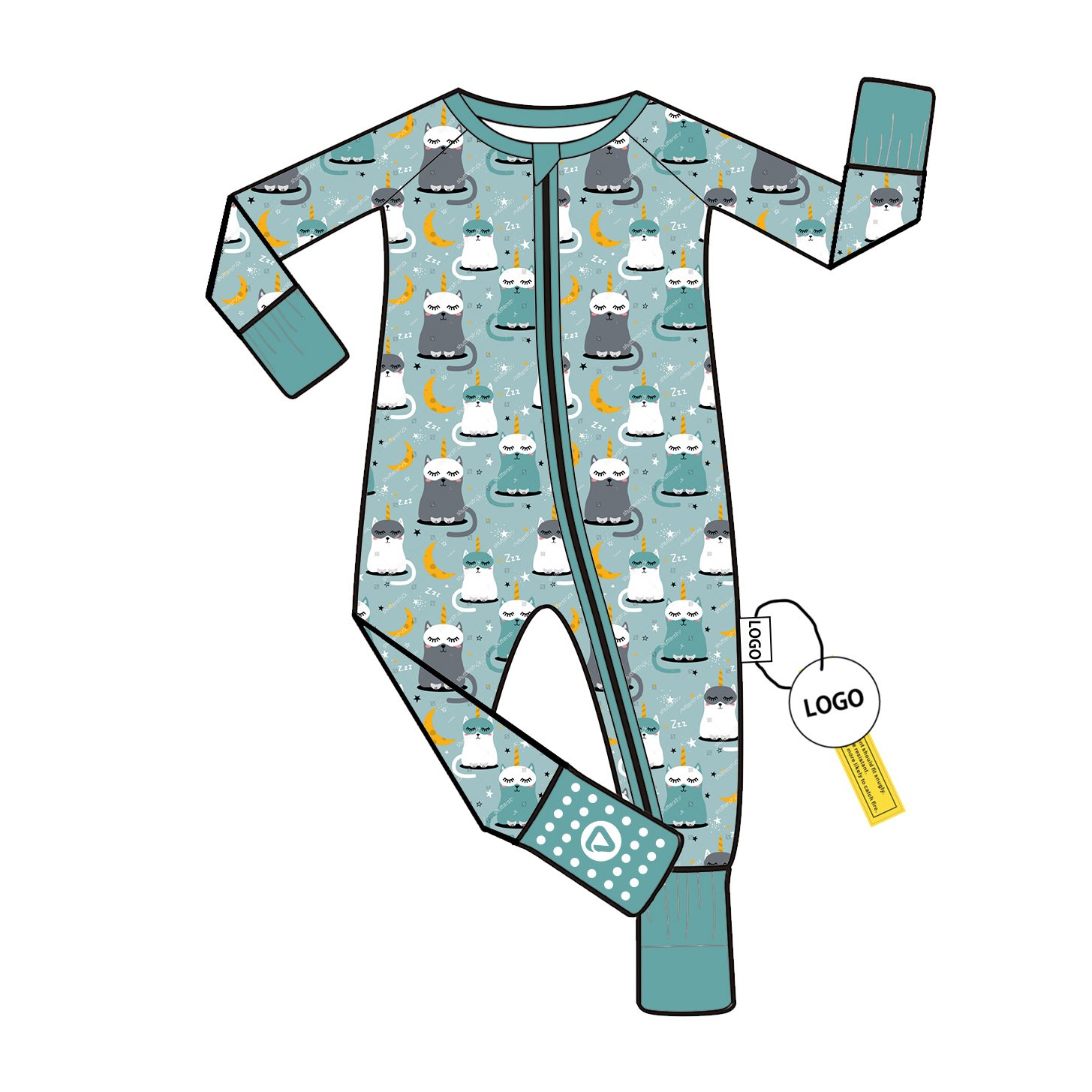 Bamboo Fiber Toddler Romper with Printed Pajamas and Two Way Zipper Footie for Toddlers