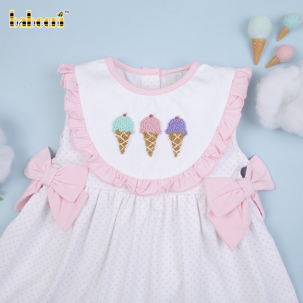 Ice Cream French Knot Hand Embroidery baby Girl Dress ODM OEM Customized Wholesale Manufacturer - BB3002