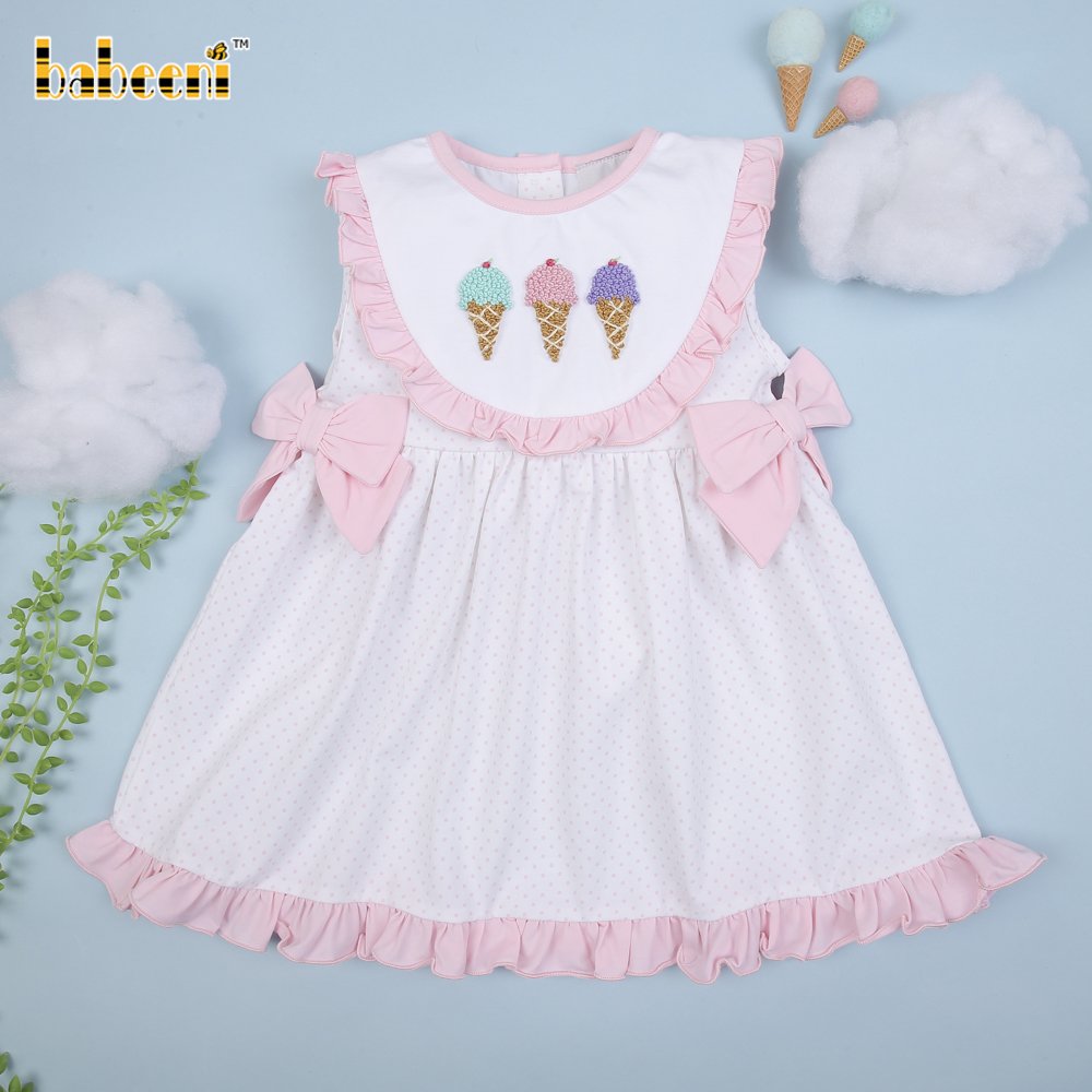 Ice Cream French Knot Hand Embroidery baby Girl Dress ODM OEM Customized Wholesale Manufacturer - BB3002