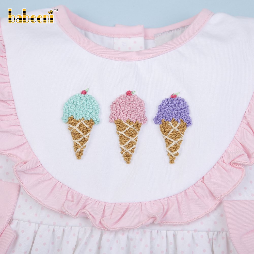 Ice Cream French Knot Hand Embroidery baby Girl Dress ODM OEM Customized Wholesale Manufacturer - BB3002
