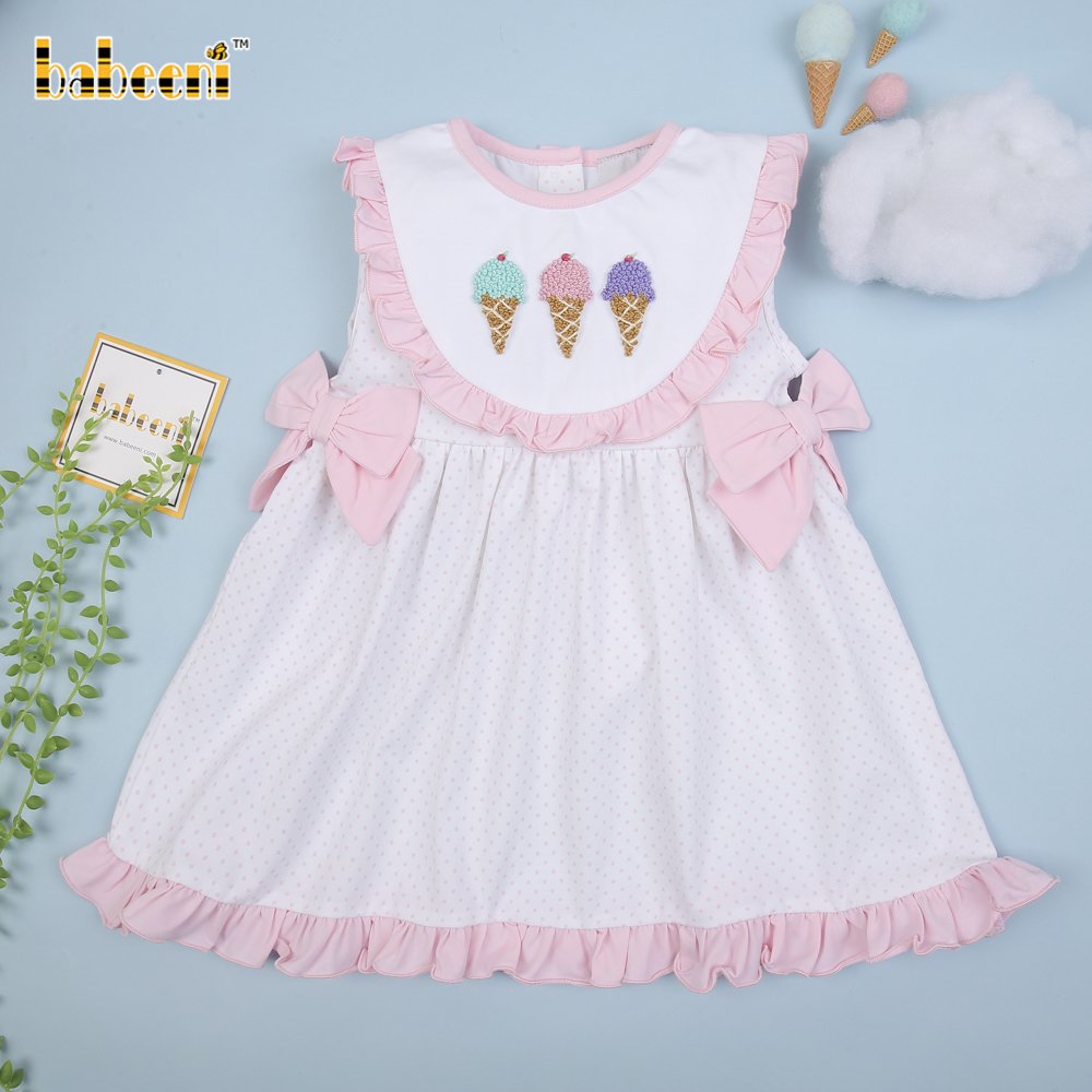 Ice Cream French Knot Hand Embroidery baby Girl Dress ODM OEM Customized Wholesale Manufacturer - BB3002