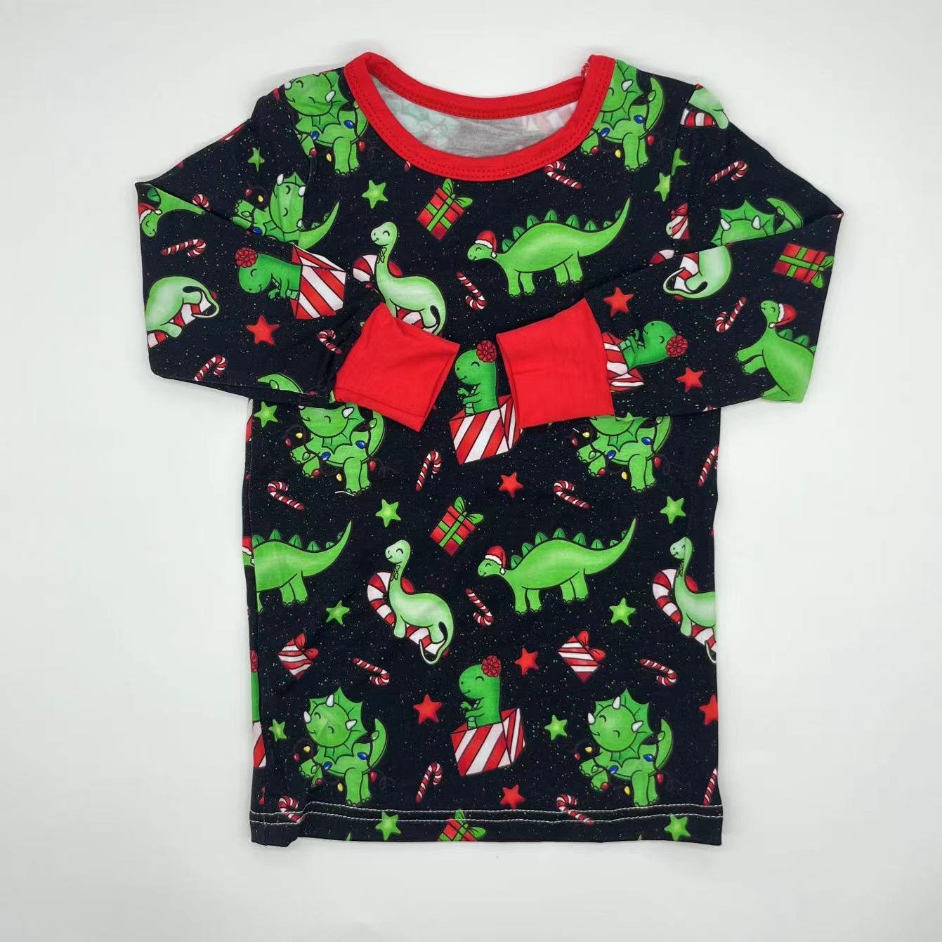 Soft quick dry green dinosaur pattern bamboo fiber custom logo grip ruffle baby clothes for summer