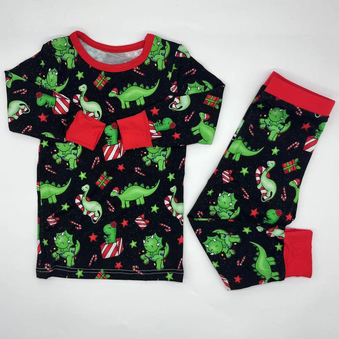 Soft quick dry green dinosaur pattern bamboo fiber custom logo grip ruffle baby clothes for summer