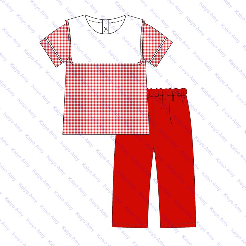 new design 2025 Valentine's Day kids clothing sets red woven gingham bib collar newborn baby romper