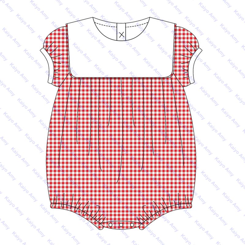 new design 2025 Valentine's Day kids clothing sets red woven gingham bib collar newborn baby romper
