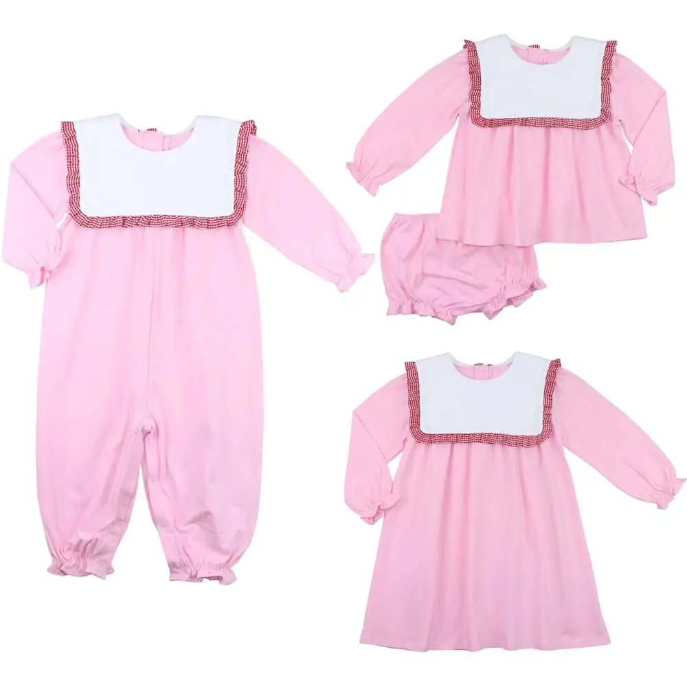 Personalized Long Sleeve Bib Collar Romper Unisex Baby Bubble Monogram Sibling Kids Overalls Holiday Outfit Set 2025