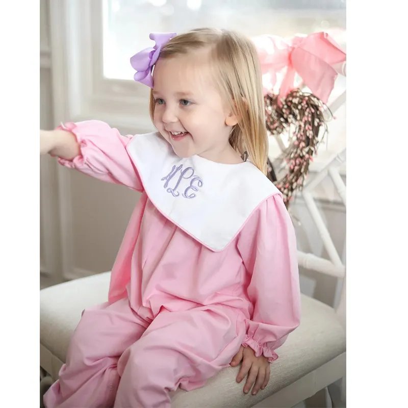 Personalized Long Sleeve Bib Collar Romper Unisex Baby Bubble Monogram Sibling Kids Overalls Holiday Outfit Set 2025