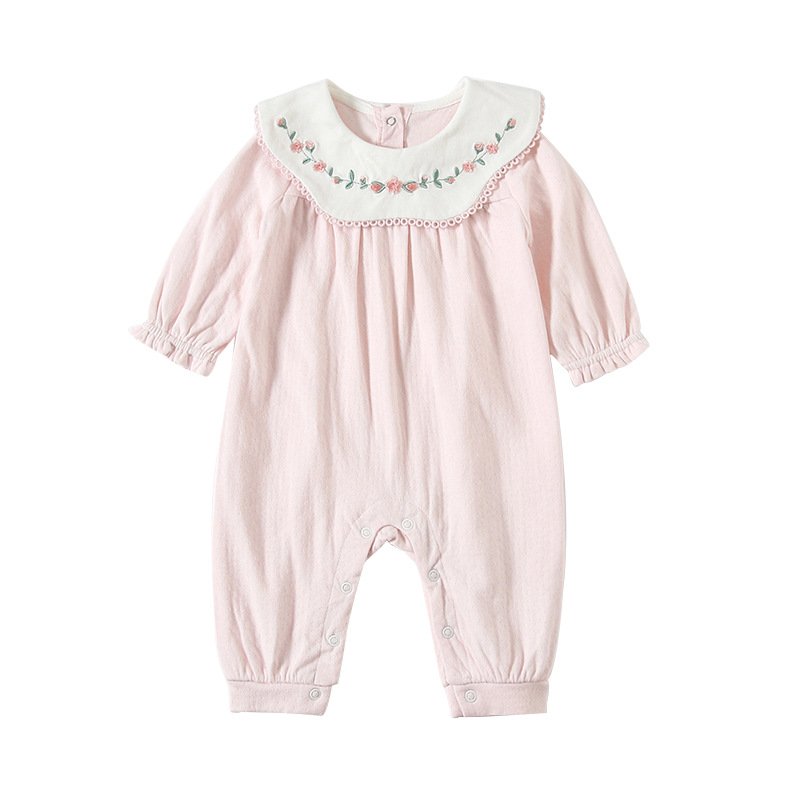 2022 Autumn New Arrival Boutique Baby Clothing 100%Cotton Newborn Infant Clothes Floral Embroidery Cute Baby Girls Romper