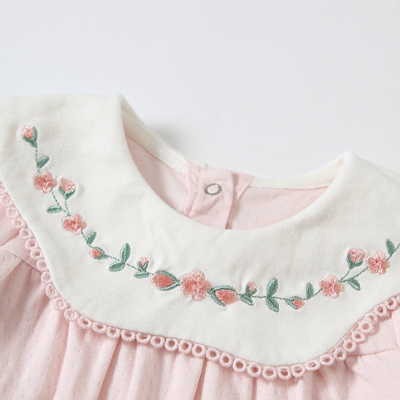 2022 Autumn New Arrival Boutique Baby Clothing 100%Cotton Newborn Infant Clothes Floral Embroidery Cute Baby Girls Romper
