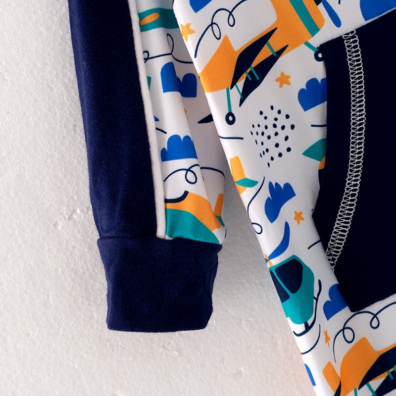 In Stock Infant Baby's Playful Airplane Print Romper Soft and Cozy Long Sleeve Jumpsuit with Kangaroo Pocket Ready to Ship
