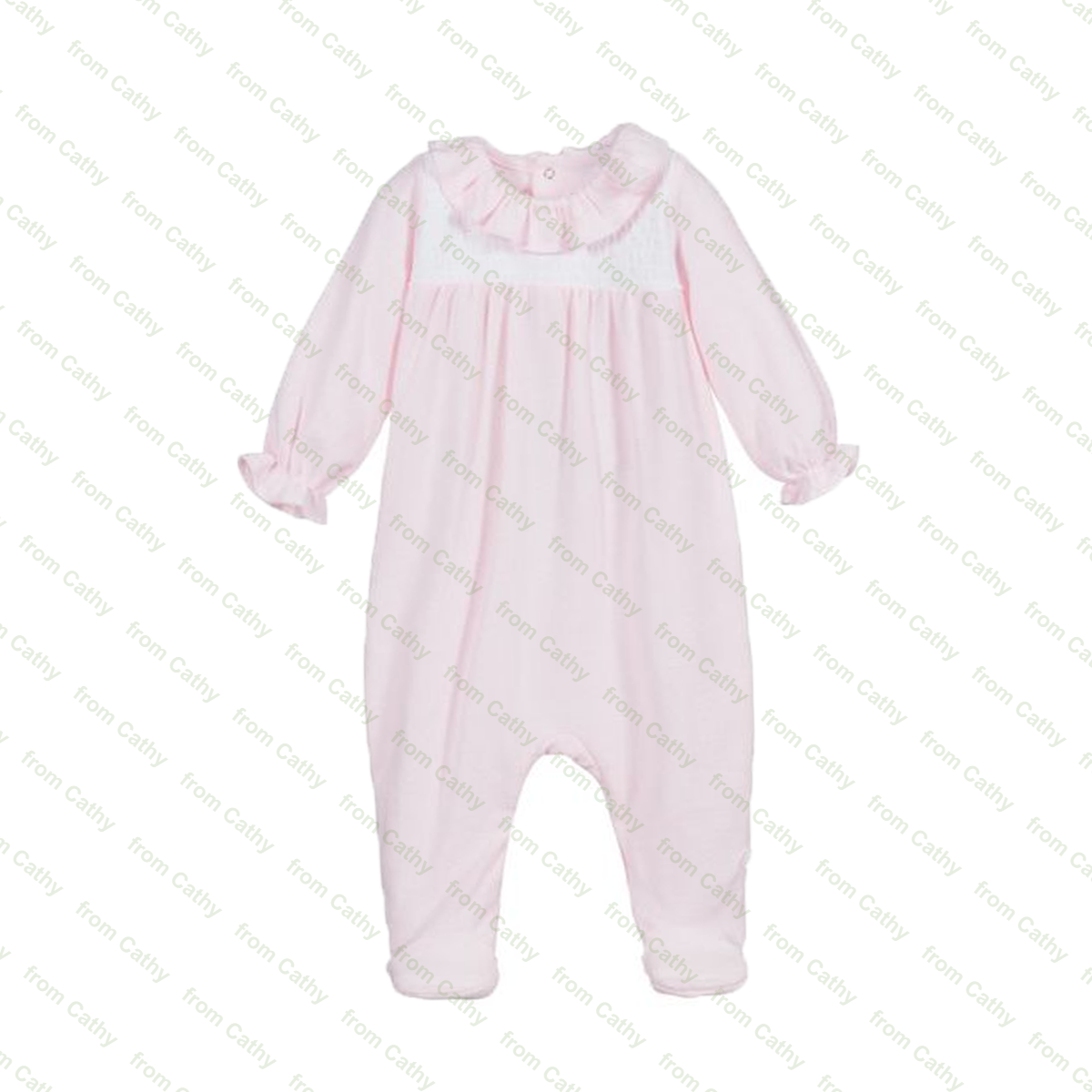 Tiny pink gingham printed cotton baby girls bubble romper long sleeve winter ruffle collar infant toddler girl bodysuit