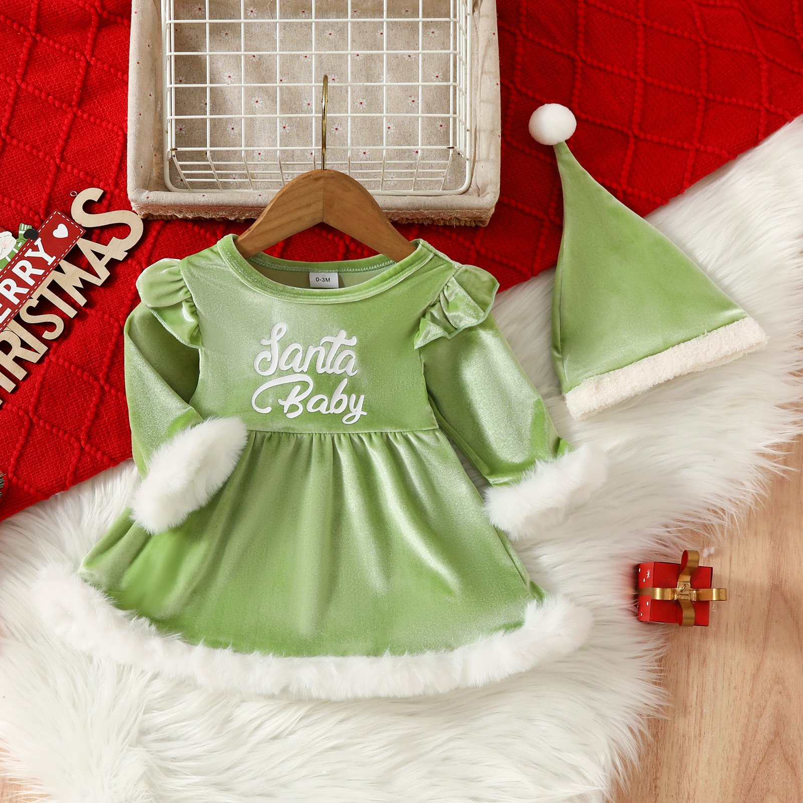 Winter Christmas Kids Long Sleeve Baby Rompers 2pcs Sets High Quality 0-24m New Born Babies Clothes Birthday Party Dresses