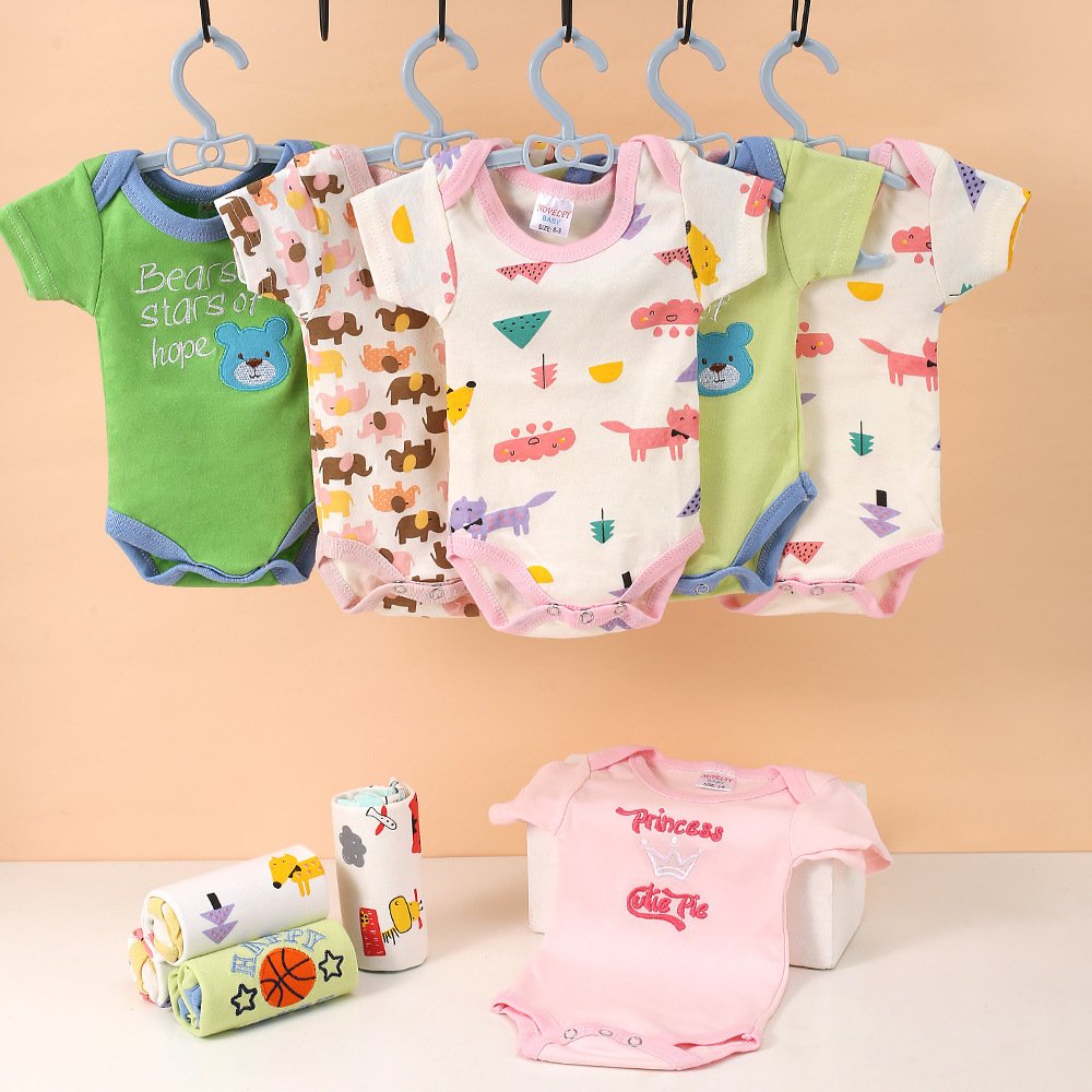 New arrival baby onesie kids rompers cartoon printed pajamas infant clothes newborn baby romper 5 piece gift set outfits
