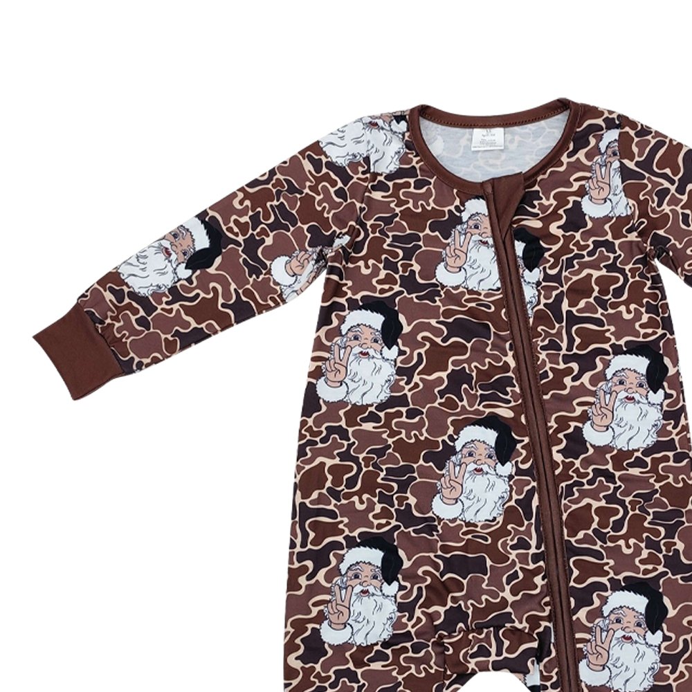 Infant baby Christmas Santa Claus camo long sleeve bamboo zip romper wholesale kids boutique clothes factory price baby romper