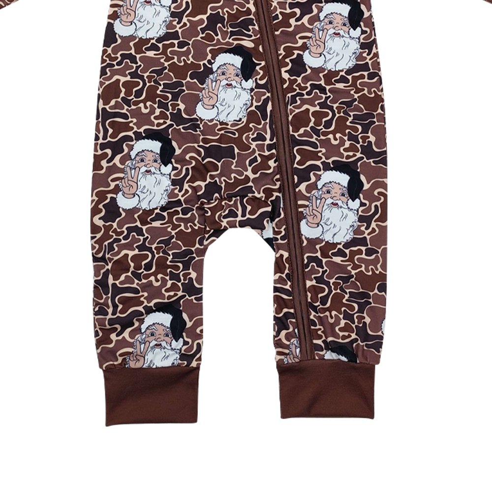Infant baby Christmas Santa Claus camo long sleeve bamboo zip romper wholesale kids boutique clothes factory price baby romper
