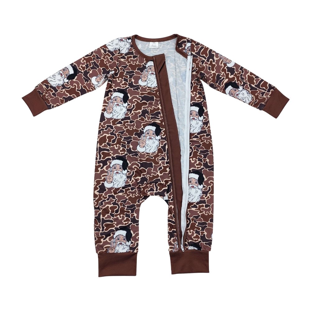 Infant baby Christmas Santa Claus camo long sleeve bamboo zip romper wholesale kids boutique clothes factory price baby romper