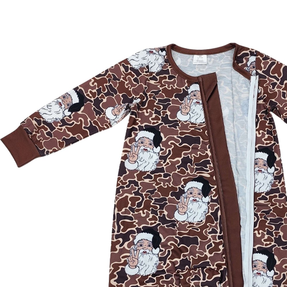 Infant baby Christmas Santa Claus camo long sleeve bamboo zip romper wholesale kids boutique clothes factory price baby romper