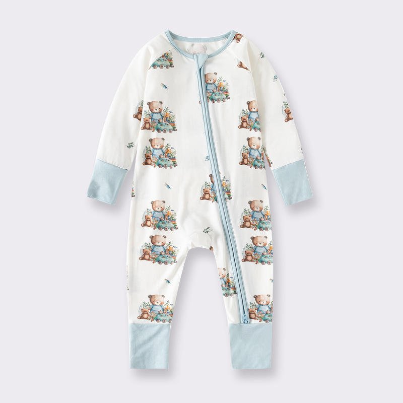 RTS Spring Newborn BAMBOO clothes infant long sleeve printed cartoon romper baby soft pajamas bamboo sleeper