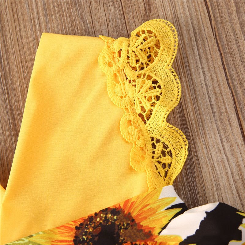 Wholesale cute lace romper infant dresses sleeveless Sunflower baby romper infant girls lace rompers