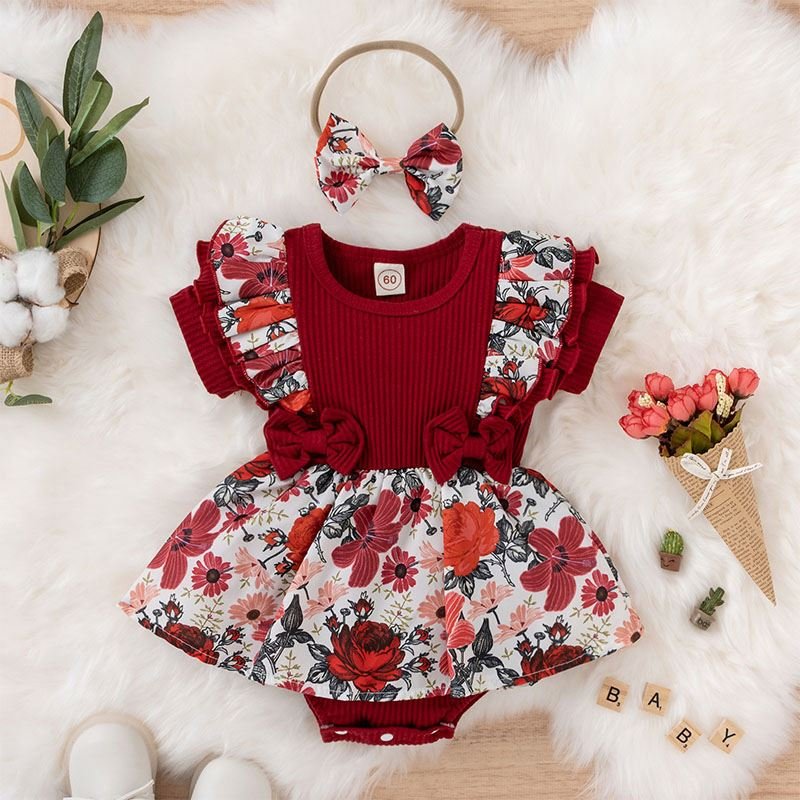 Short Sleeve Cotton Summer 2 Piece Set Baby Romper Baby Girl's Pajama Floral Jumpsuit Onesie Newborn Baby Romper Clothes