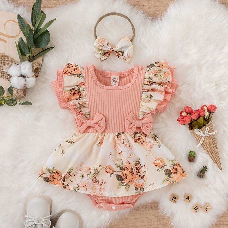 Short Sleeve Cotton Summer 2 Piece Set Baby Romper Baby Girl's Pajama Floral Jumpsuit Onesie Newborn Baby Romper Clothes