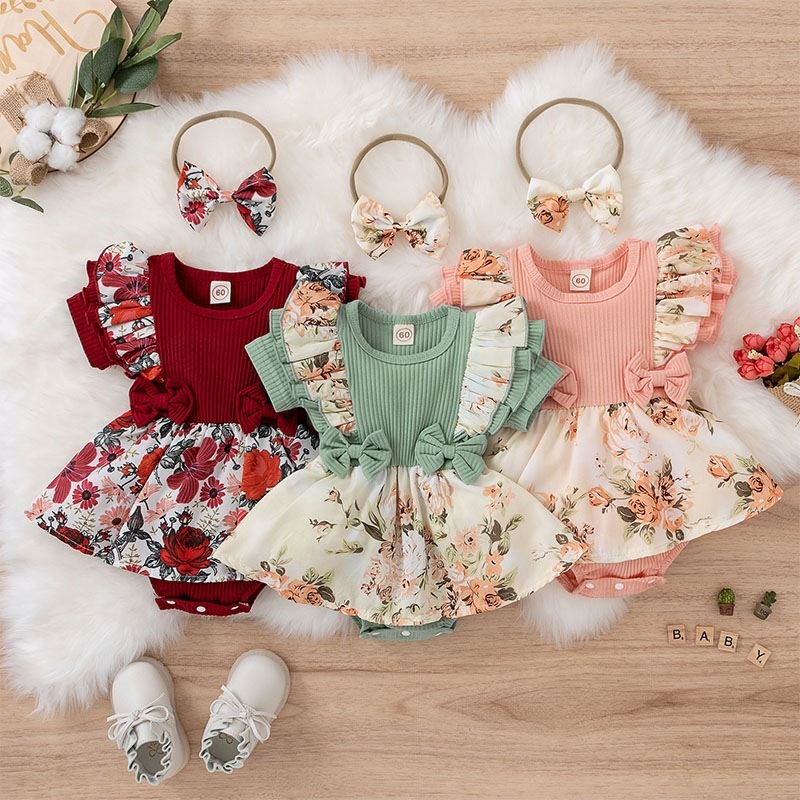 Short Sleeve Cotton Summer 2 Piece Set Baby Romper Baby Girl's Pajama Floral Jumpsuit Onesie Newborn Baby Romper Clothes