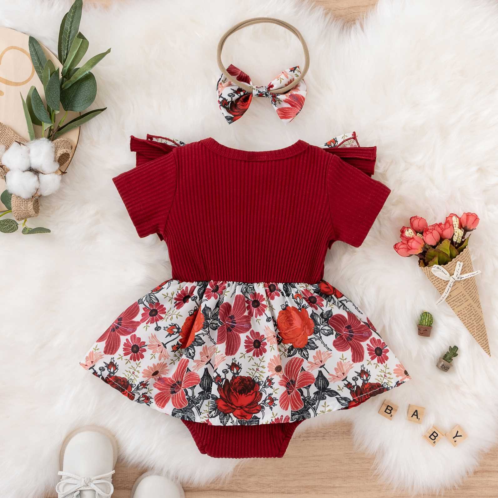 Short Sleeve Cotton Summer 2 Piece Set Baby Romper Baby Girl's Pajama Floral Jumpsuit Onesie Newborn Baby Romper Clothes