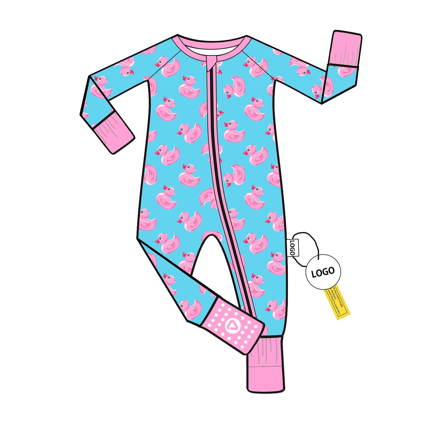 Custom Print Bamboo Fiber Baby Romper with Two Way Zipper Long Sleeve Toddler Bodysuit and Pajamas Wholesale Low MOQ Zippy