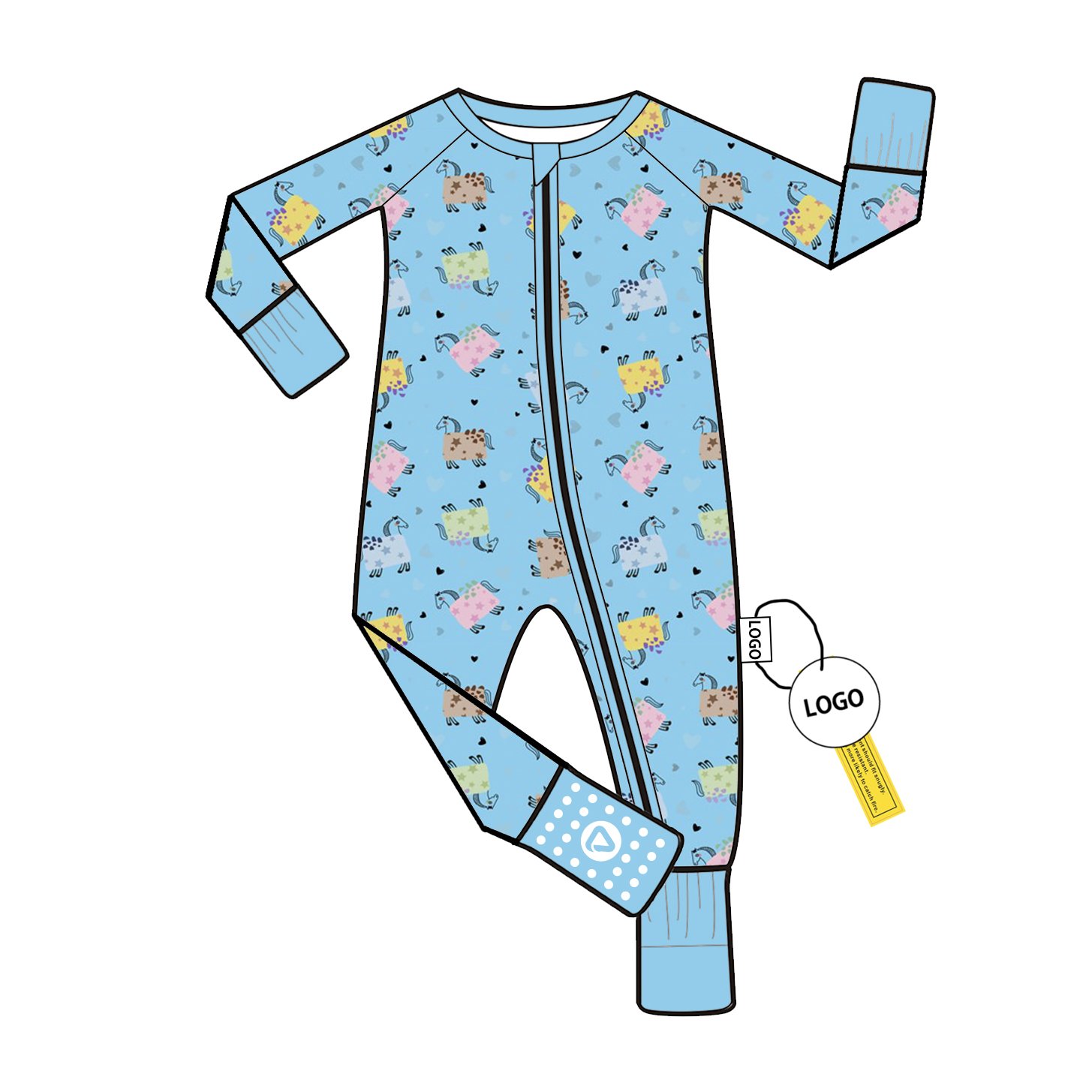 Custom Print Bamboo Fiber Baby Romper with Two Way Zipper Long Sleeve Toddler Bodysuit and Pajamas Wholesale Low MOQ Zippy