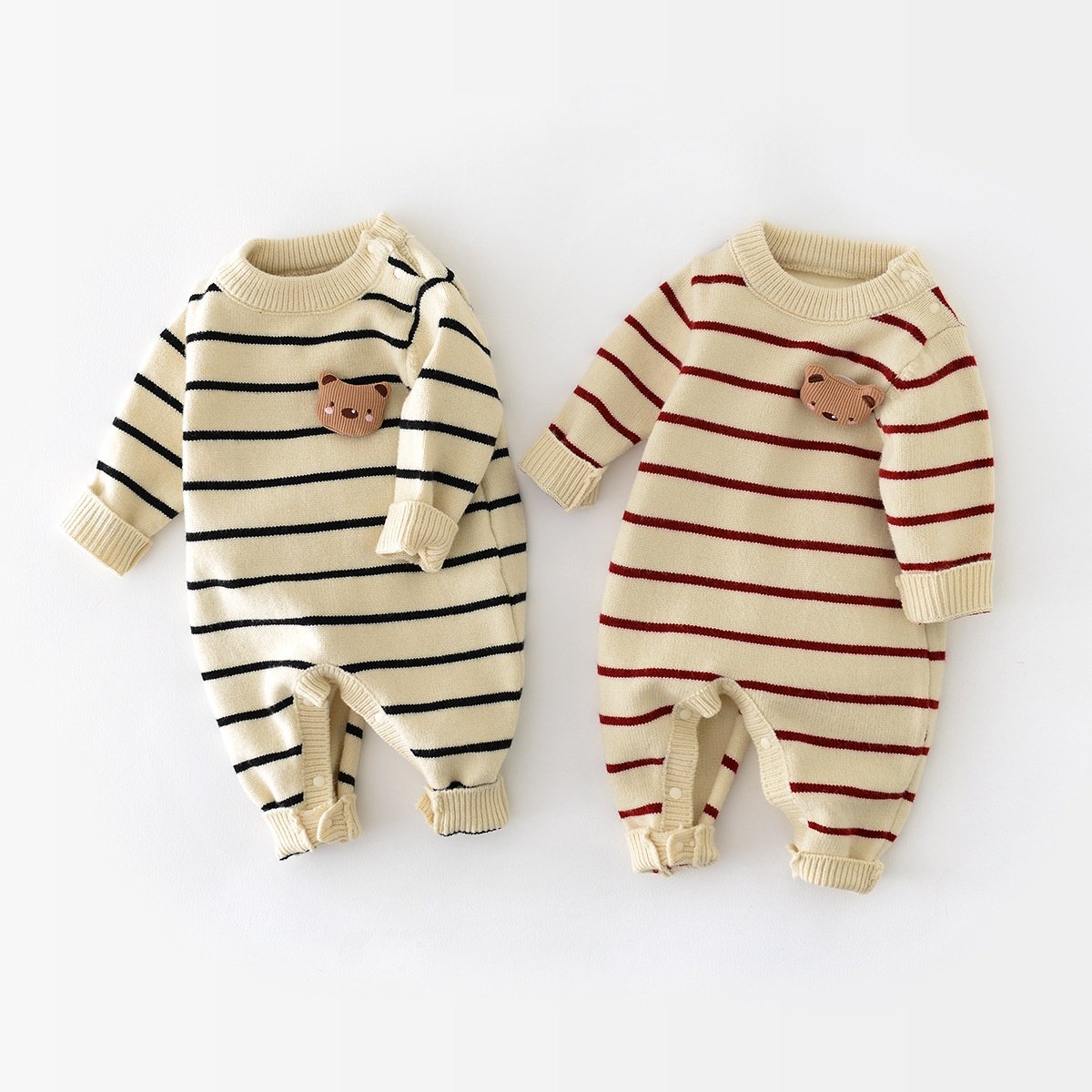 Baby Knitwear Newborn Clothes Autumn Boys Striped Jumpsuit Long Sleeved Baby Bodysuit