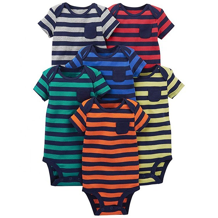 Baby Boys' 6-Pack Short-Sleeve Bodysuit Bottom Up Baby Clothes Wholesale Bbay Onesie