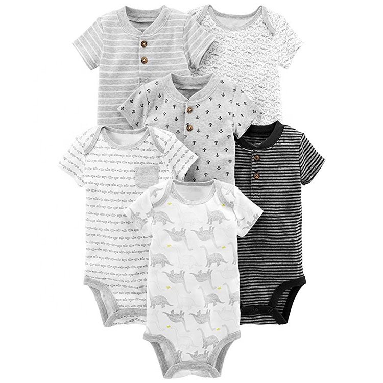 Baby Boys' 6-Pack Short-Sleeve Bodysuit Bottom Up Baby Clothes Wholesale Bbay Onesie