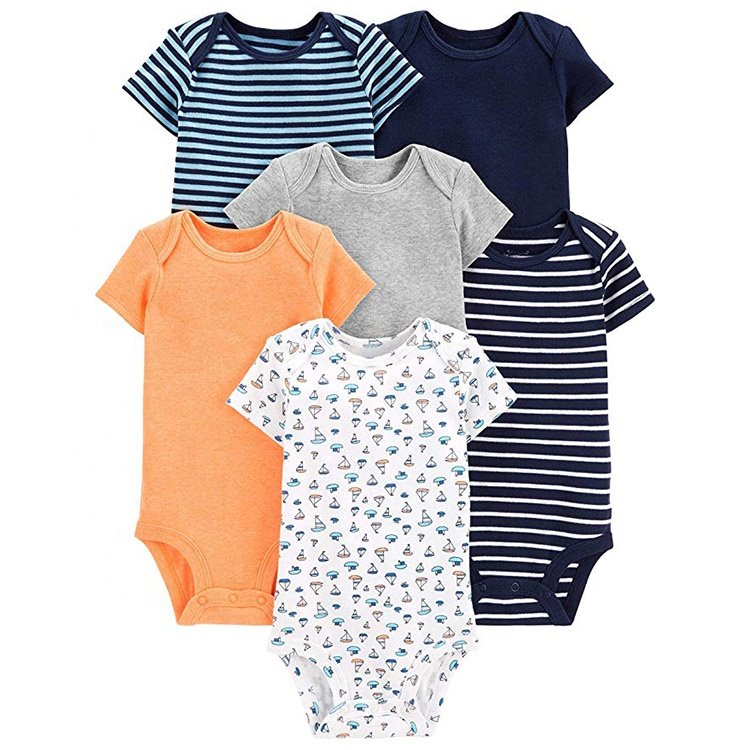 Baby Boys' 6-Pack Short-Sleeve Bodysuit Bottom Up Baby Clothes Wholesale Bbay Onesie