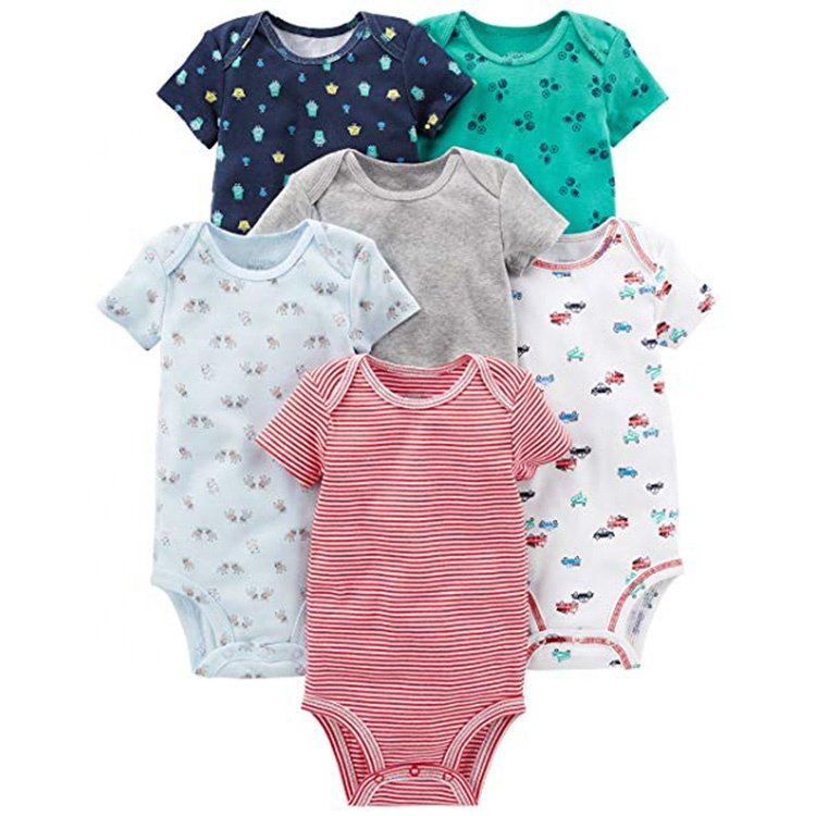 Baby Boys' 6-Pack Short-Sleeve Bodysuit Bottom Up Baby Clothes Wholesale Bbay Onesie