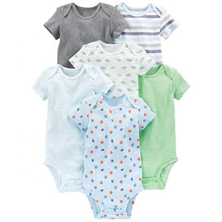 Baby Boys' 6-Pack Short-Sleeve Bodysuit Bottom Up Baby Clothes Wholesale Bbay Onesie