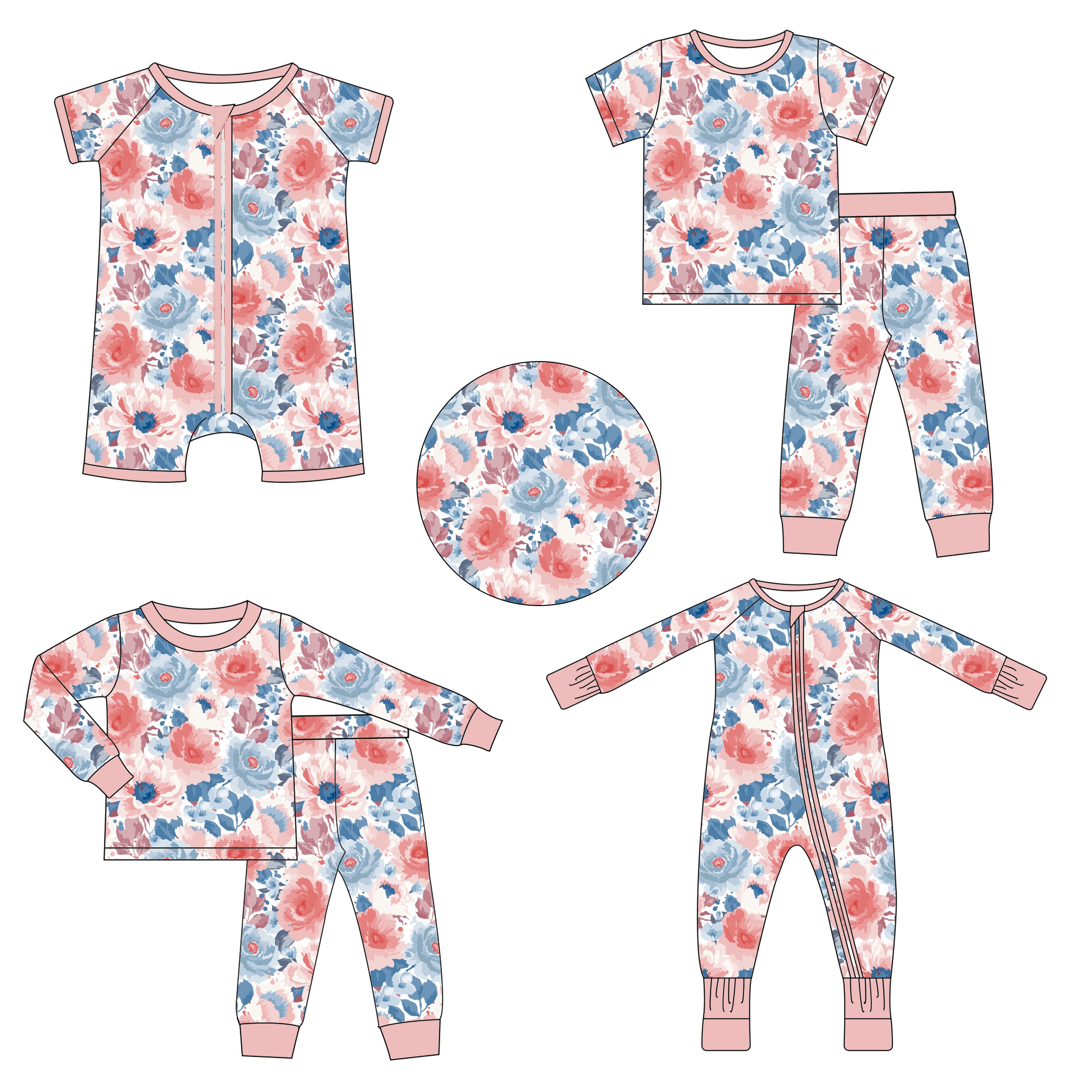 Solid Soft Summer Double Way Zipper Bamboo Baby Onesie Long Sleeve Infant Baby Rompers