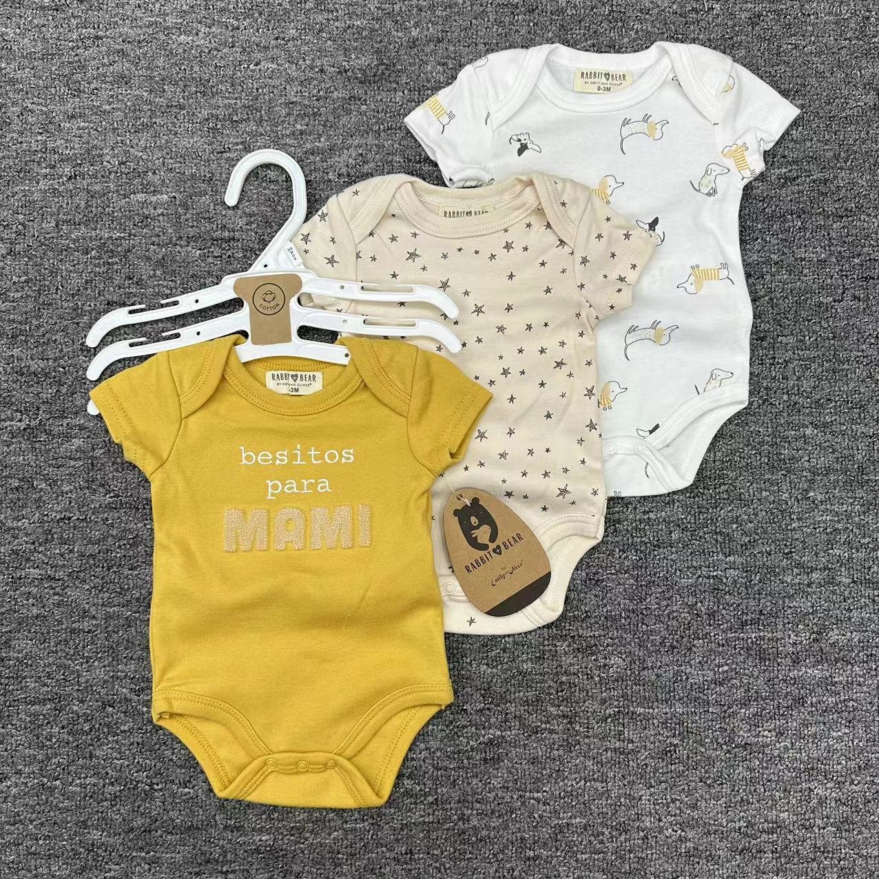 Wholesale High Quality Newborn Baby Girl Boy Cotton Romper 3pcs Sets Summer 0-9m Infant Clothes Suits Toddler Babies Onesies