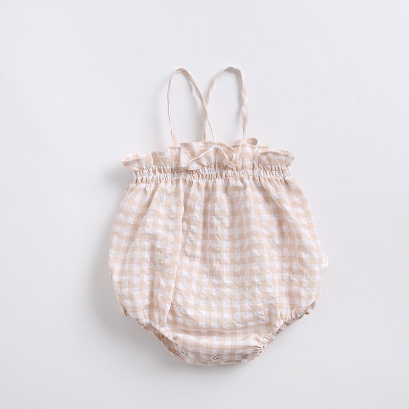 Ins Summer Newborn Infant Toddler Baby Kids Girl Grid Print Strap Sleeveless Cotton Sling Sunsuits Baby Romper