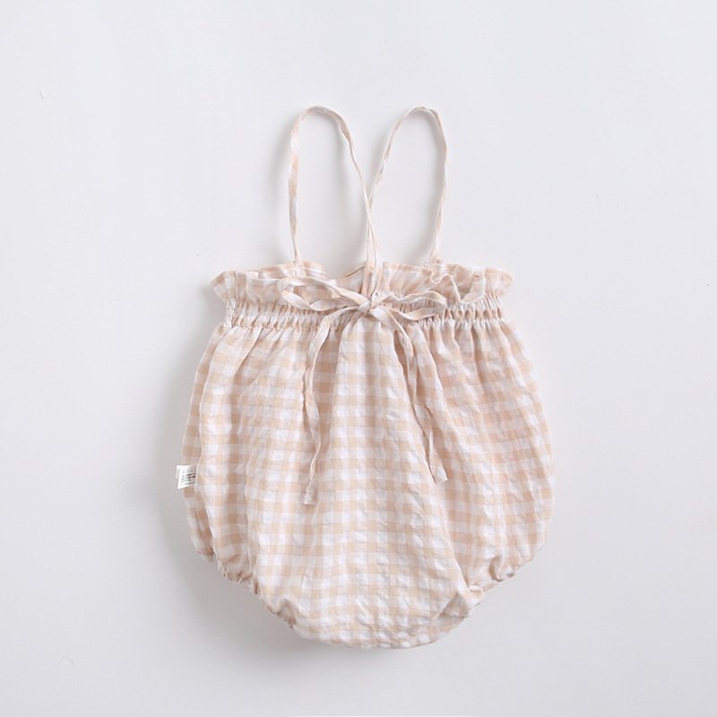 Ins Summer Newborn Infant Toddler Baby Kids Girl Grid Print Strap Sleeveless Cotton Sling Sunsuits Baby Romper