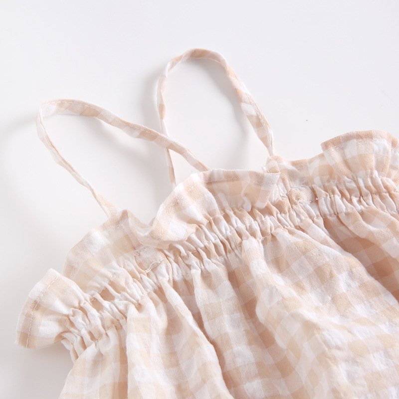 Ins Summer Newborn Infant Toddler Baby Kids Girl Grid Print Strap Sleeveless Cotton Sling Sunsuits Baby Romper