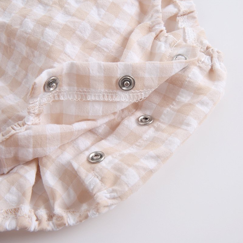 Ins Summer Newborn Infant Toddler Baby Kids Girl Grid Print Strap Sleeveless Cotton Sling Sunsuits Baby Romper