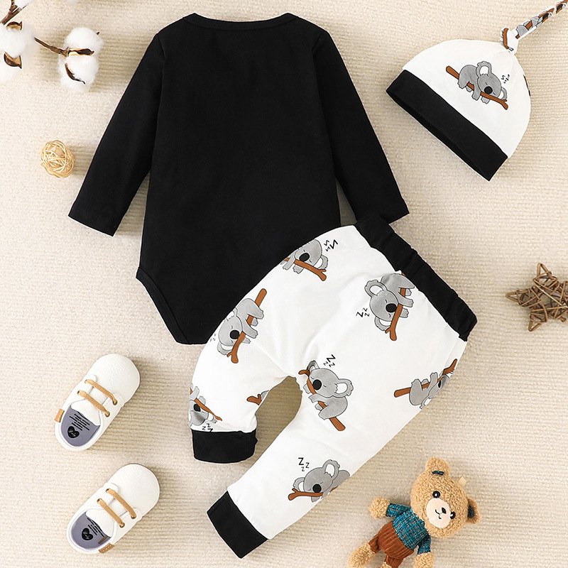 2023 Spring Autumn Infant Boy Clothing Set Long Sleeve Cartoon Koala Romper Pants Hat 3 Piece Newborn Baby Clothes