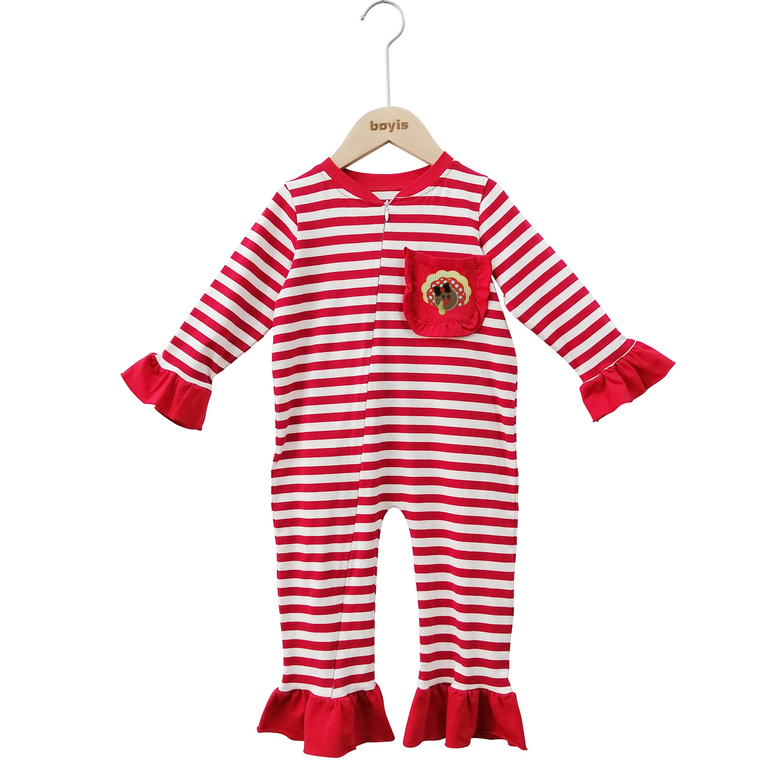 Gold supplier Christmas newborn baby romper red and white striped long-sleeved baby girls' rompers