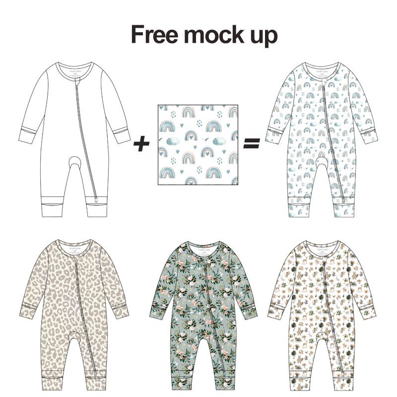 Manufacturer Supplier Bamboo Baby Clothes Long Sleeve Baby Rompers Wholesale Custom Zipper Newborn Footed baby Rompers