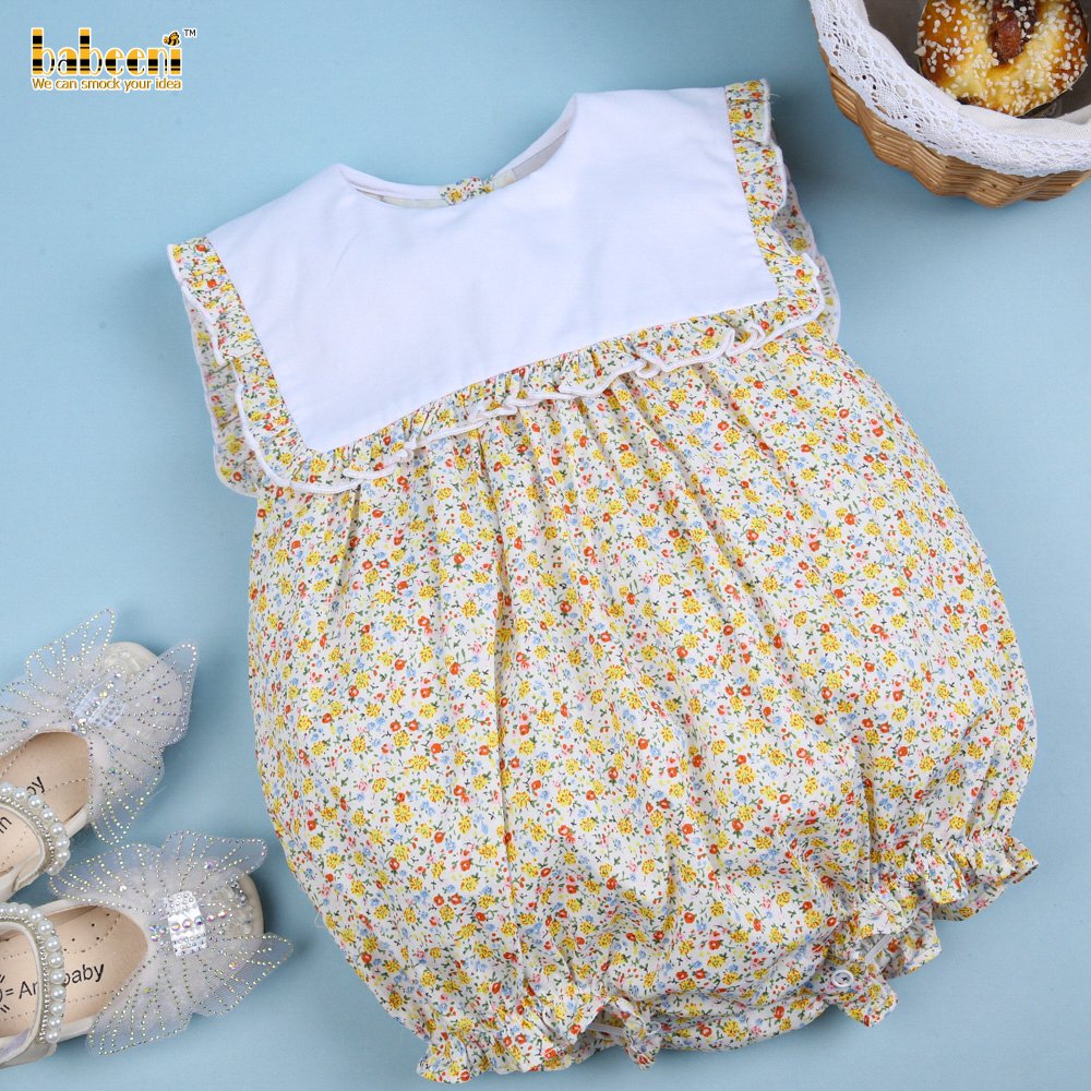 Cute floral ruffle floral bubble for little girls OEM ODM baby smocked romper wholesale manufacturer - BB2535