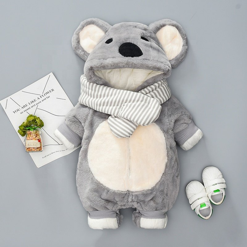 Baby clothes winter thicken jumpsuit quilted cartoon baby plus velvet cute out clothing children's winter clothing
