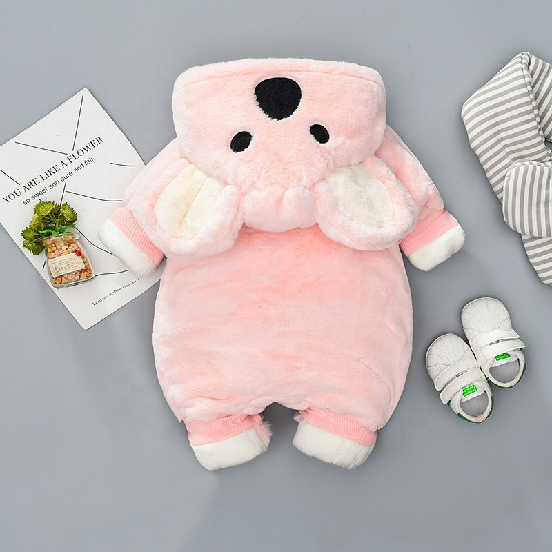 Baby clothes winter thicken jumpsuit quilted cartoon baby plus velvet cute out clothing children's winter clothing