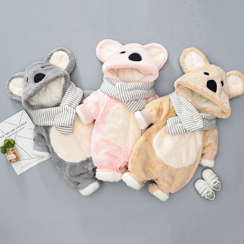 Baby clothes winter thicken jumpsuit quilted cartoon baby plus velvet cute out clothing children's winter clothing