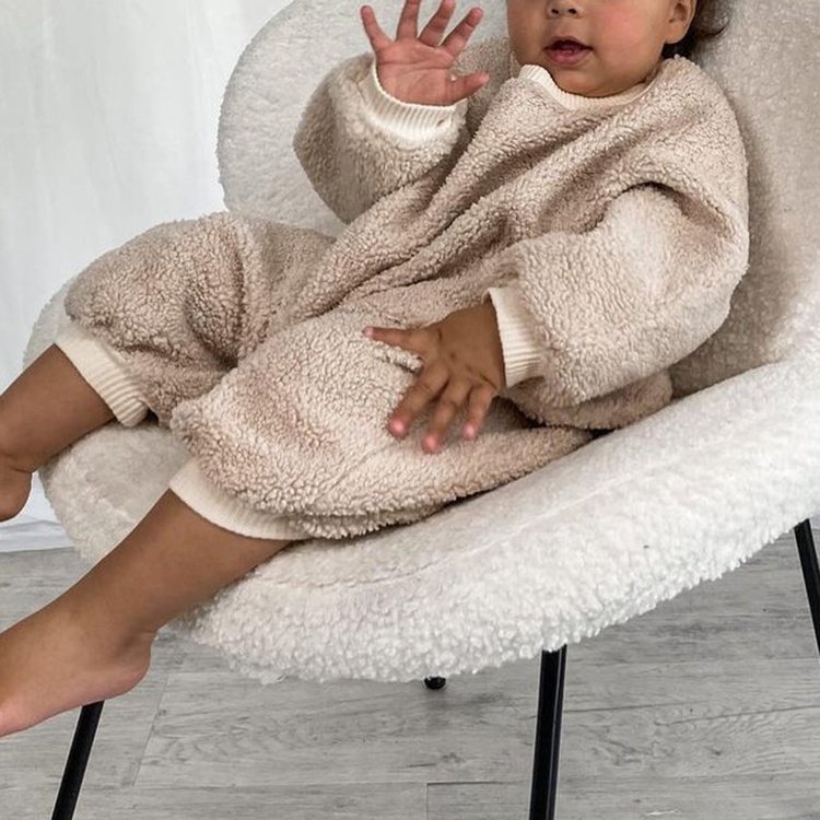 Trendy Lambswool Lounge Set Oversized Warmth Jumpsuit For Infant&Toddler Onesie Baby Rompers