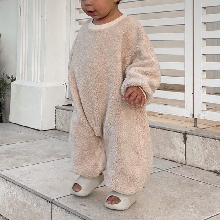 Trendy Lambswool Lounge Set Oversized Warmth Jumpsuit For Infant&Toddler Onesie Baby Rompers